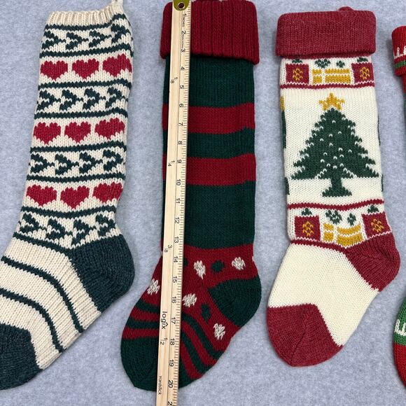 VTG Wool Knit Set of 4 Christmas Stockings Green Red White Fair Isle Cabincore - Picture 12 of 16